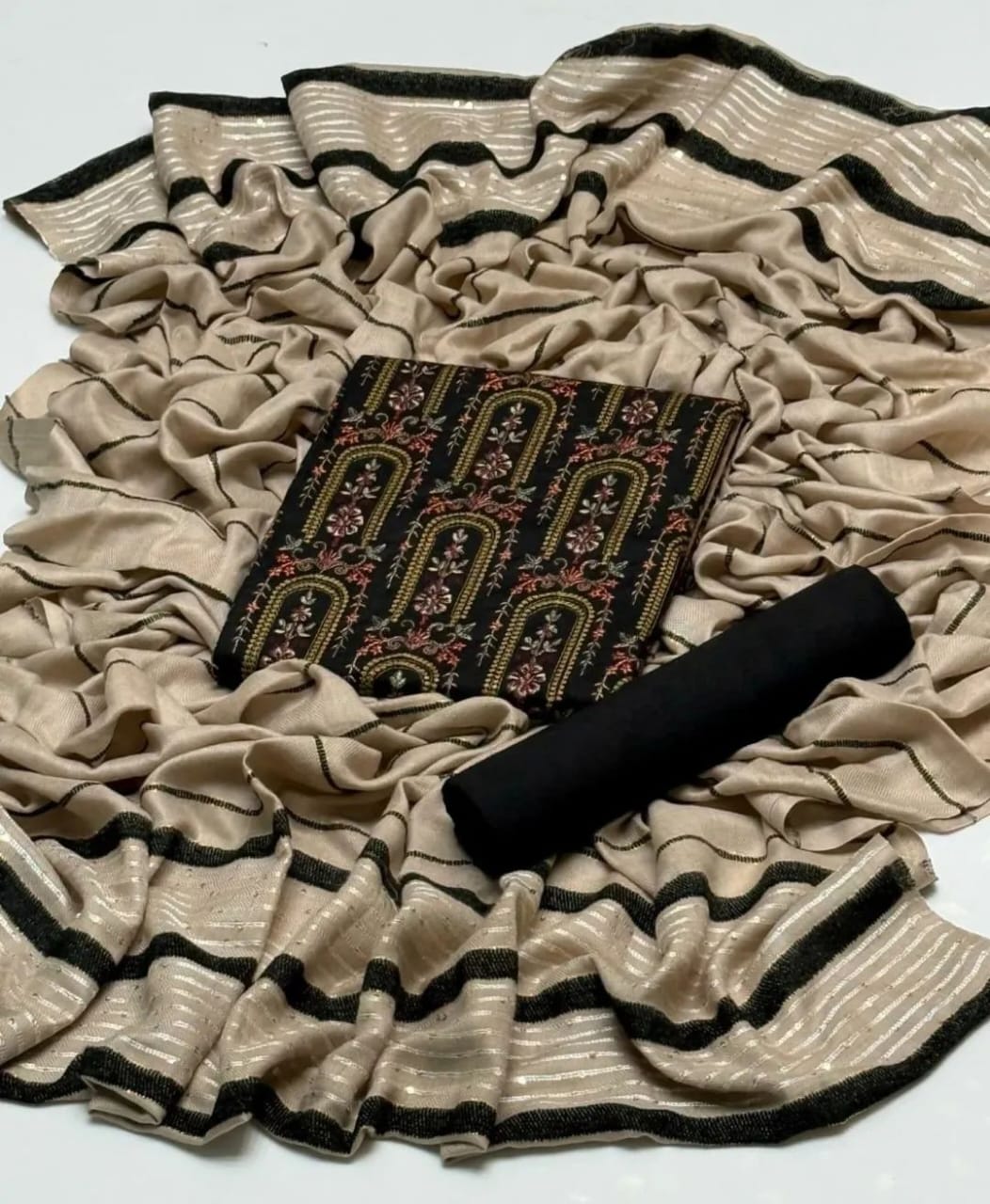3pc Marina Sequence Embroided Broshia Shawl Dress