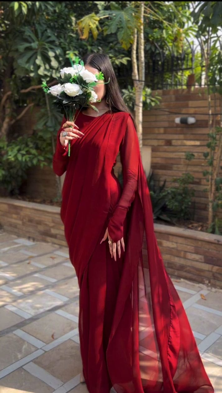 Stitched Chiffon Saree With Peti Coat